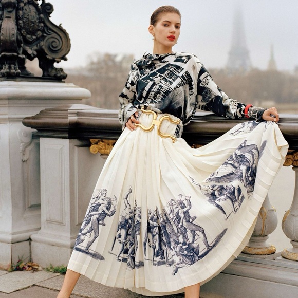 Celine Dresses & Skirts - CÉLINE ETCHING PRINT SILK MIDI PLEATED WRAP SKIRT SIZE 40 BY PHOEBE PHILO